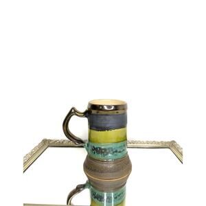 Eduardo Vega Art Pottery Cuenca Ecuador Green Bronze Vintage Half Pint Mug